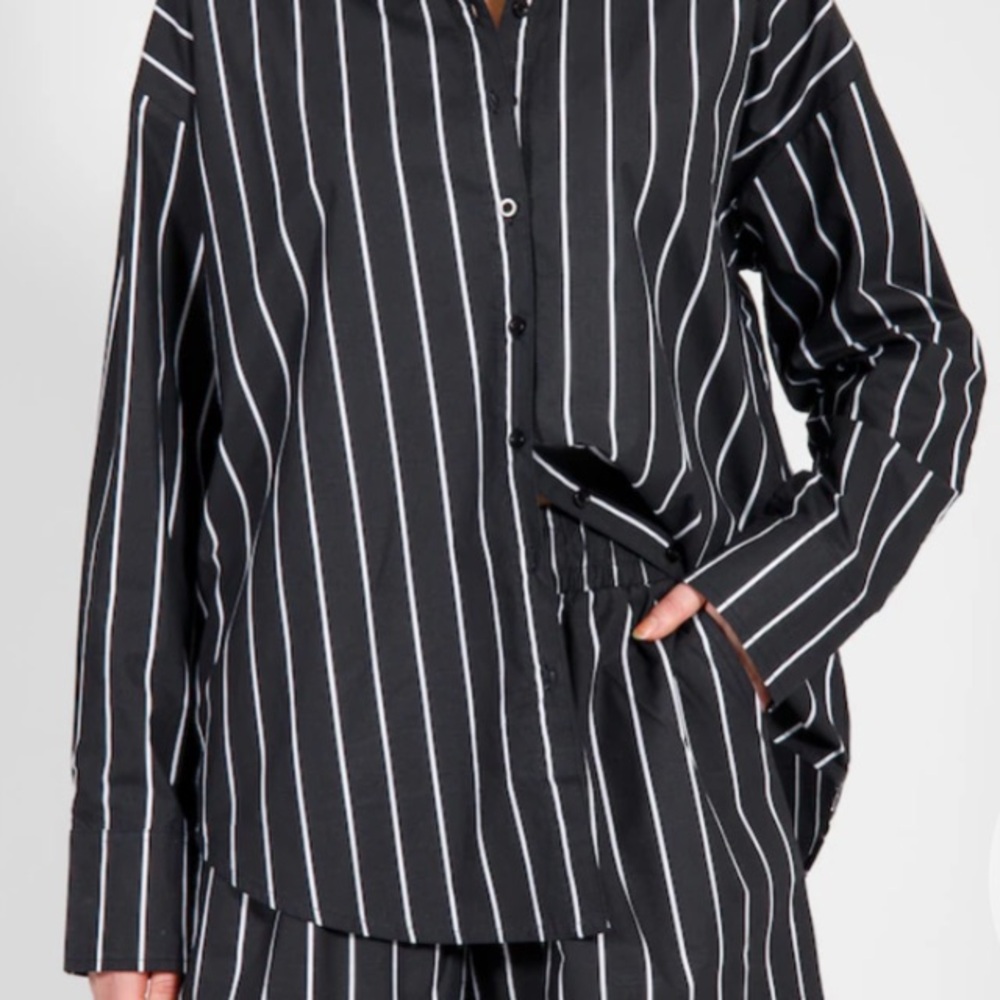 Brunette The Label Striped Button Up Shirt
